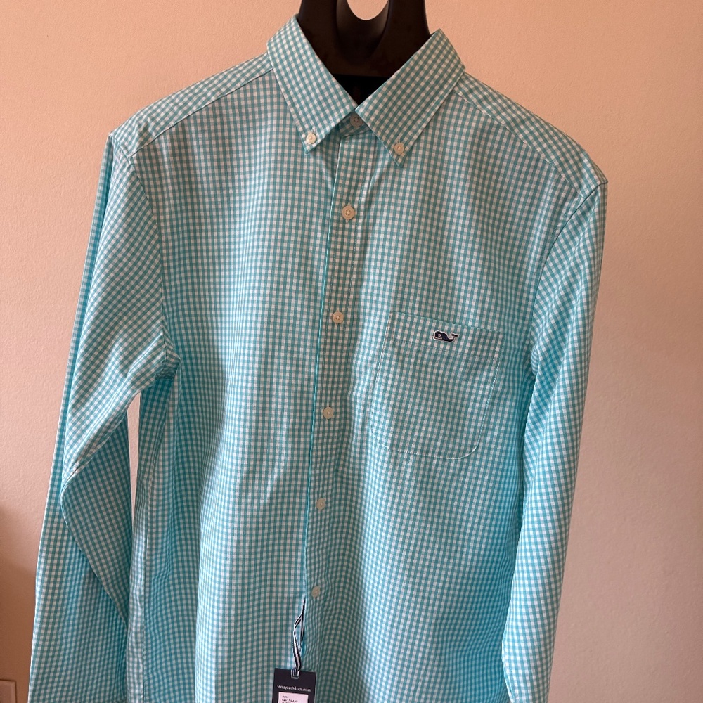 NWT Vineyard Vines Teal Checkered Men's Shirt Size M